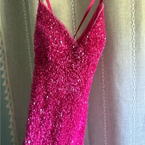Pink Sequin Strappy Dress with train